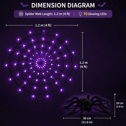 Purple LED Halloween Spider Web Lights With Spider