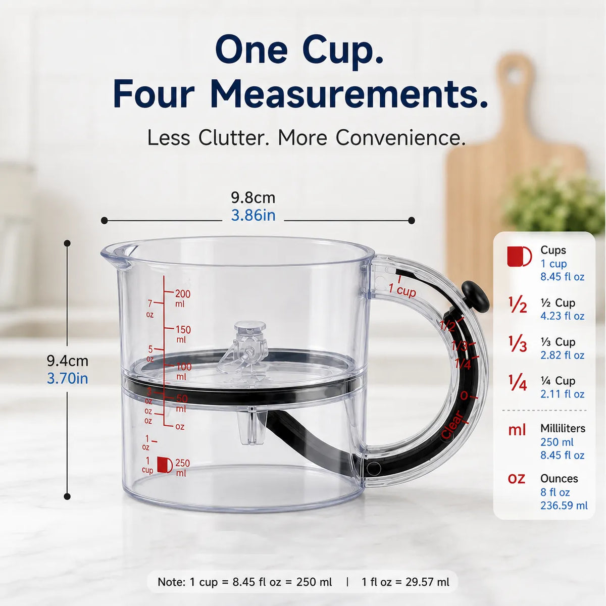 Adjustable 4-in-1 Measuring Cup with Dual Scale