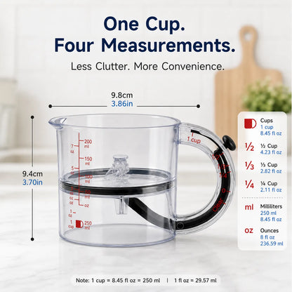 Adjustable 4-in-1 Measuring Cup with Dual Scale