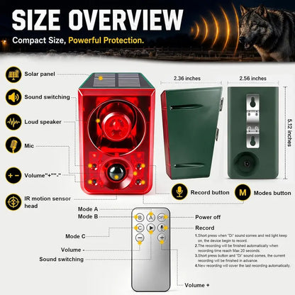 🎁Solar Motion Sensor Alarm with 130dB Siren, Flashing Light & Custom Recording