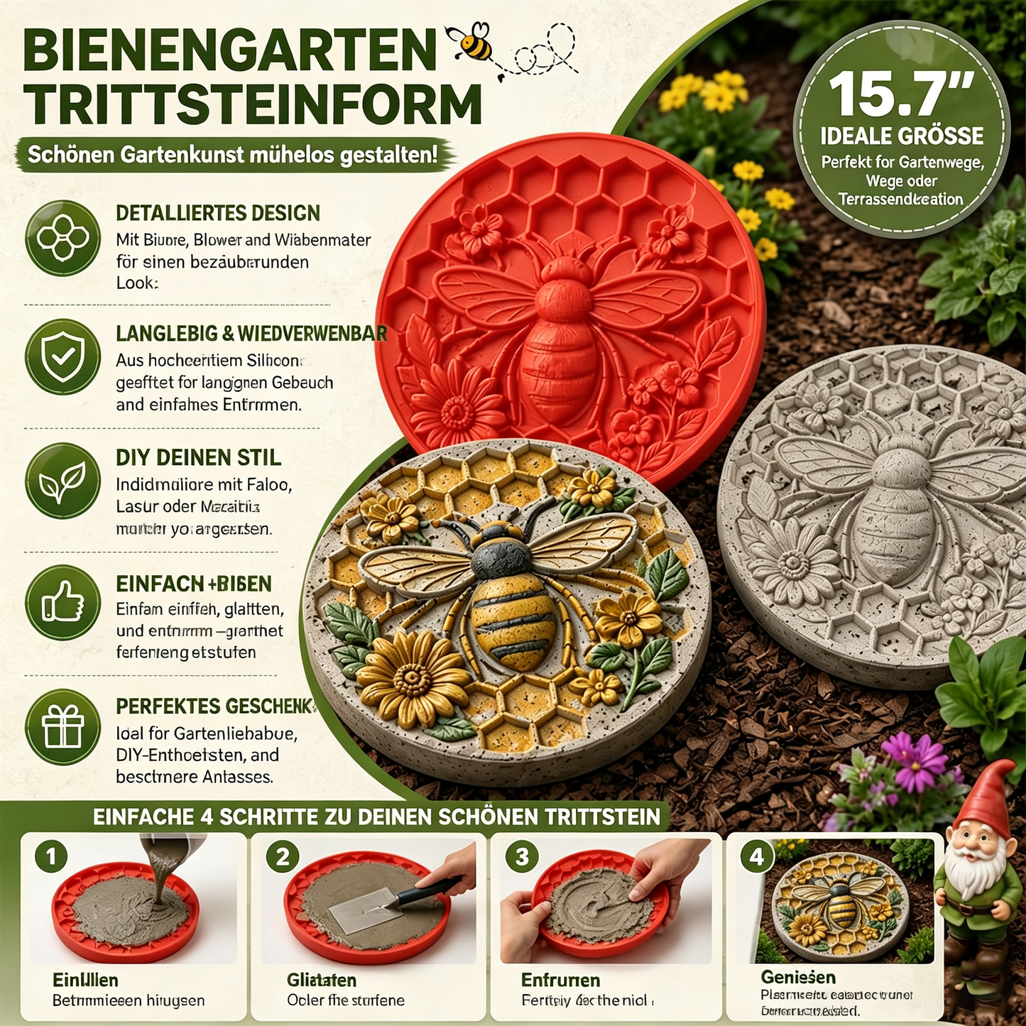 Wiederverwendbare Form für Garten-Trittsteine | DIY-Gussform für Betonkunst