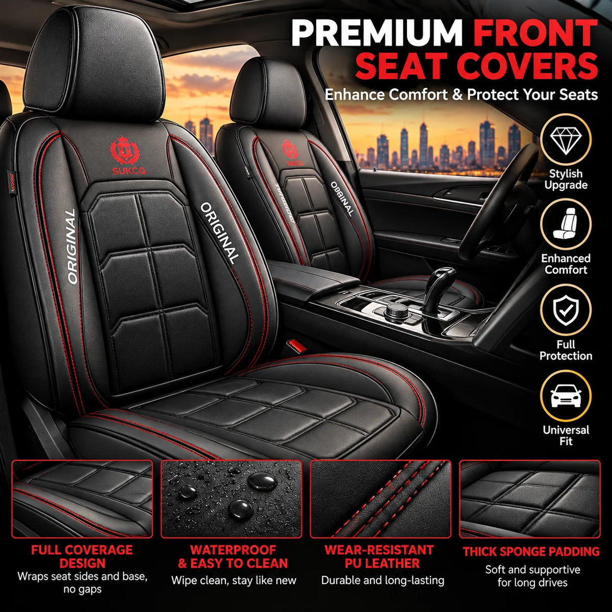 🎁Universal 9D PU Leather Car Seat Covers – Full Seat Protection