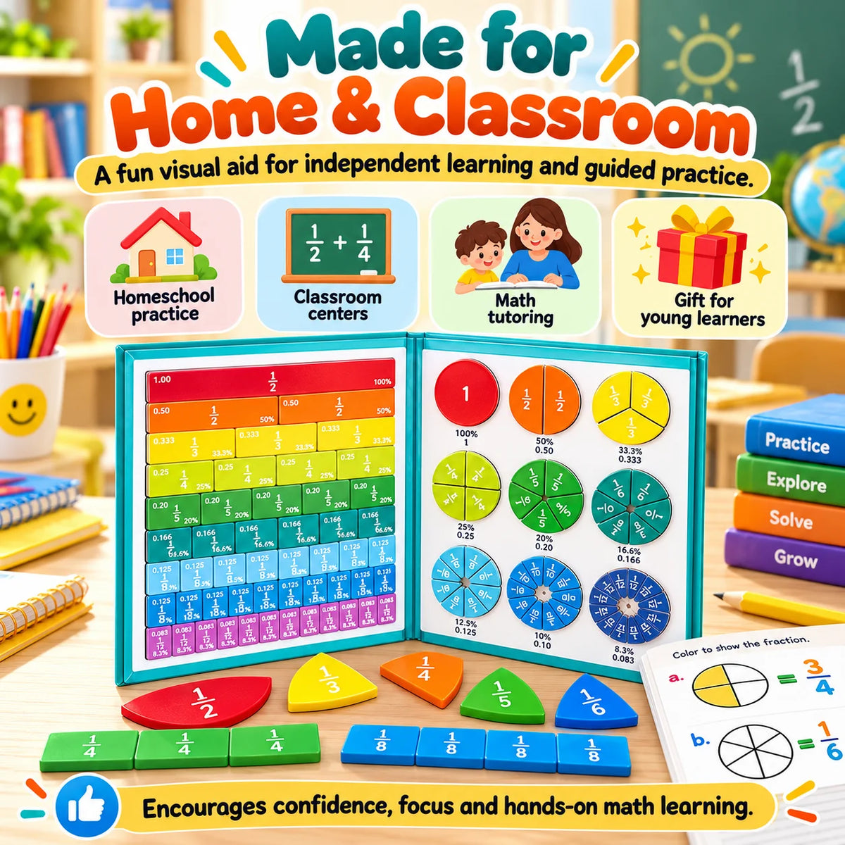 🎁Magnetic Fraction Learning Book – Hands-On Math Manipulative for Kids