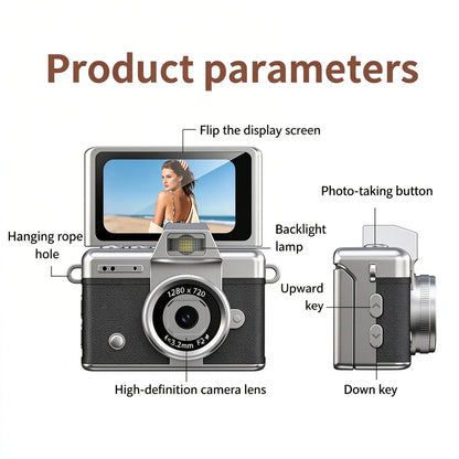 🎁1080P Mini Keychain Digital Camera – Retro Pocket Camera with Flip Screen & Flash, 32GB/64GB Card & Charging Cable Included