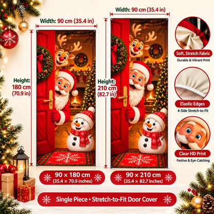 🎁Stretch Christmas Door Cover with Santa &amp; Reindeer Print