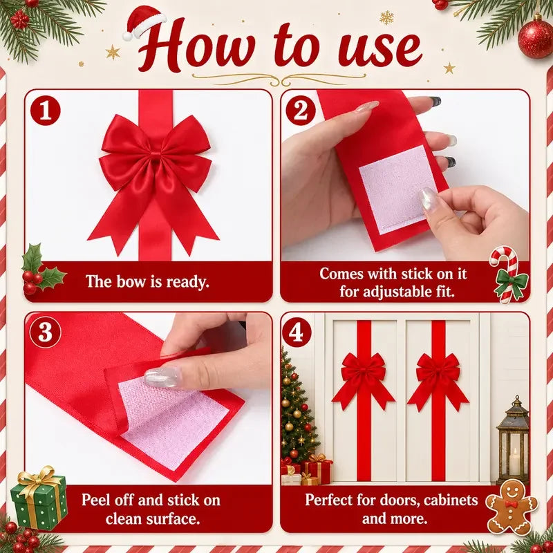 🎁Red Christmas Cabinet Bows &amp; Satin Ribbon Decorations – 4 Pack
