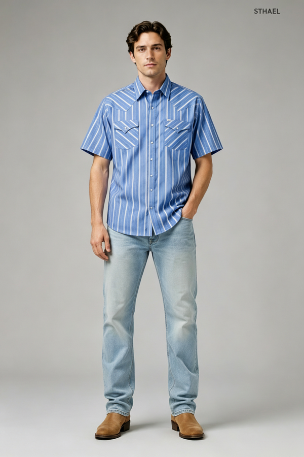 Men’s Striped Western Snap Shirt – Short Sleeve Workwear