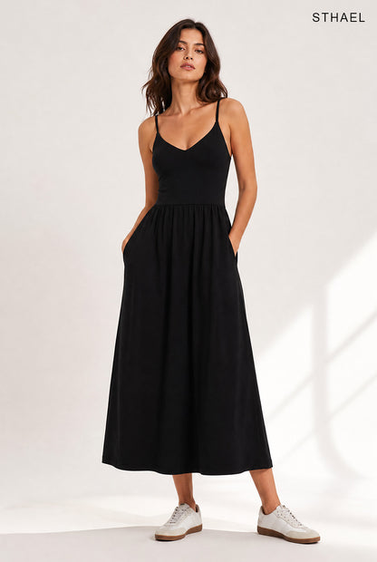 Women's V-Neck Flowy Maxi Dress With Built-In Bra