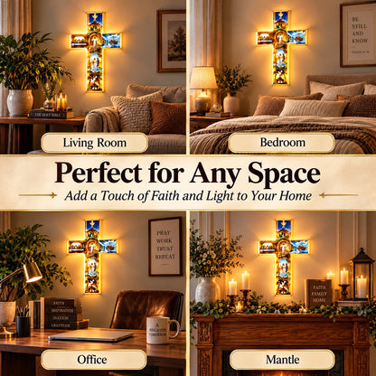 🎁Illuminated Biblical Story Cross With 6 Jesus Scenes