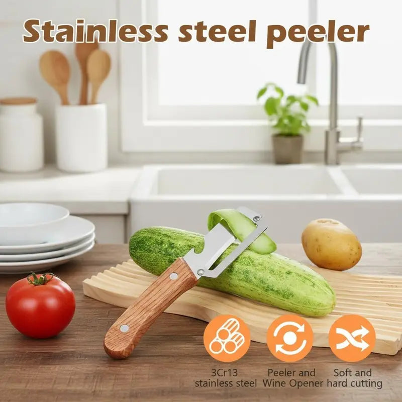 2PSC Premium Wooden Handle Fruit & Vegetable Peeler Set