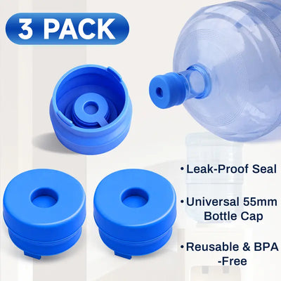 Tapones para jarras de agua de 3 y 5 galones – Tapas de silicona sin derrames y sin fugas (paquete de 3)