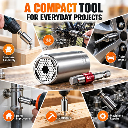 🎁Universal Grip Socket Tool With Power Drill Adapter – 7–19mm
