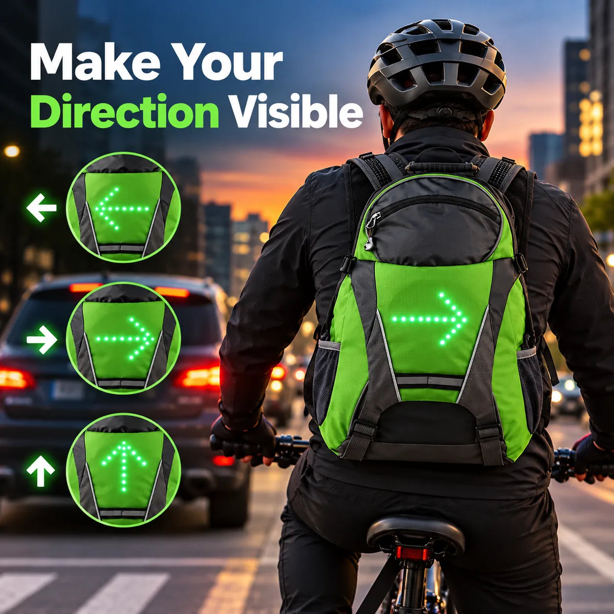 🎁LED Signal Backpack – 15L Waterproof Cycling Backpack with Wireless Turn Signal Remote