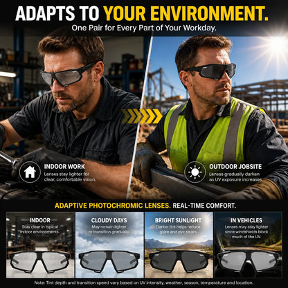 🎁Photochromic Safety Glasses With Wraparound Protection & Removable Foam Lining