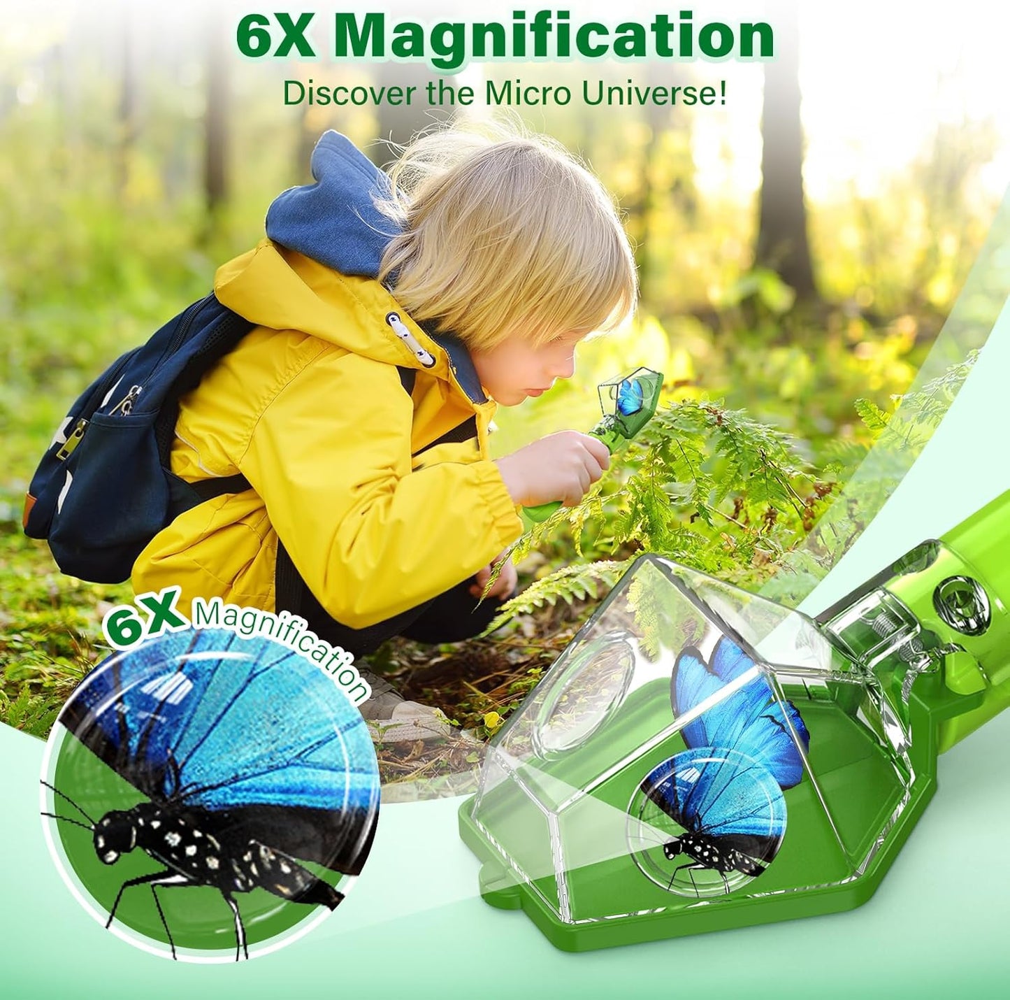 Bug Catcher for Kids, Insect Trap Kit with 6X Magnifier Glass