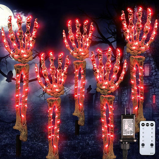 Halloween-Skelettarm-Stecker Verstellbare Skeletthand-LED-Leuchte mit 8 Beleuchtungsmodi (Rot)