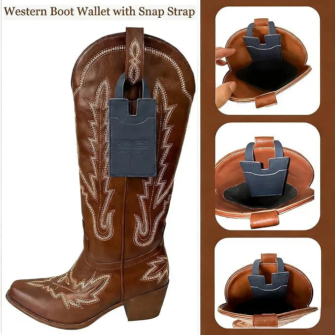 🎁2 Pcs Western Leather Boot Wallet Set With Snap Strap