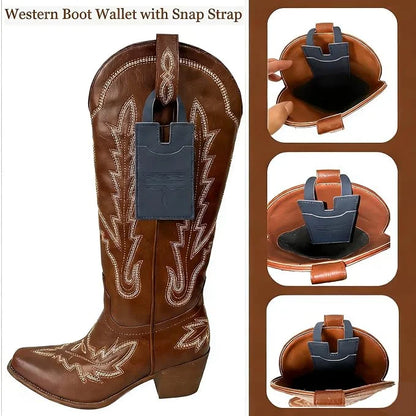 🎁2 Pcs Western Leather Boot Wallet Set With Snap Strap