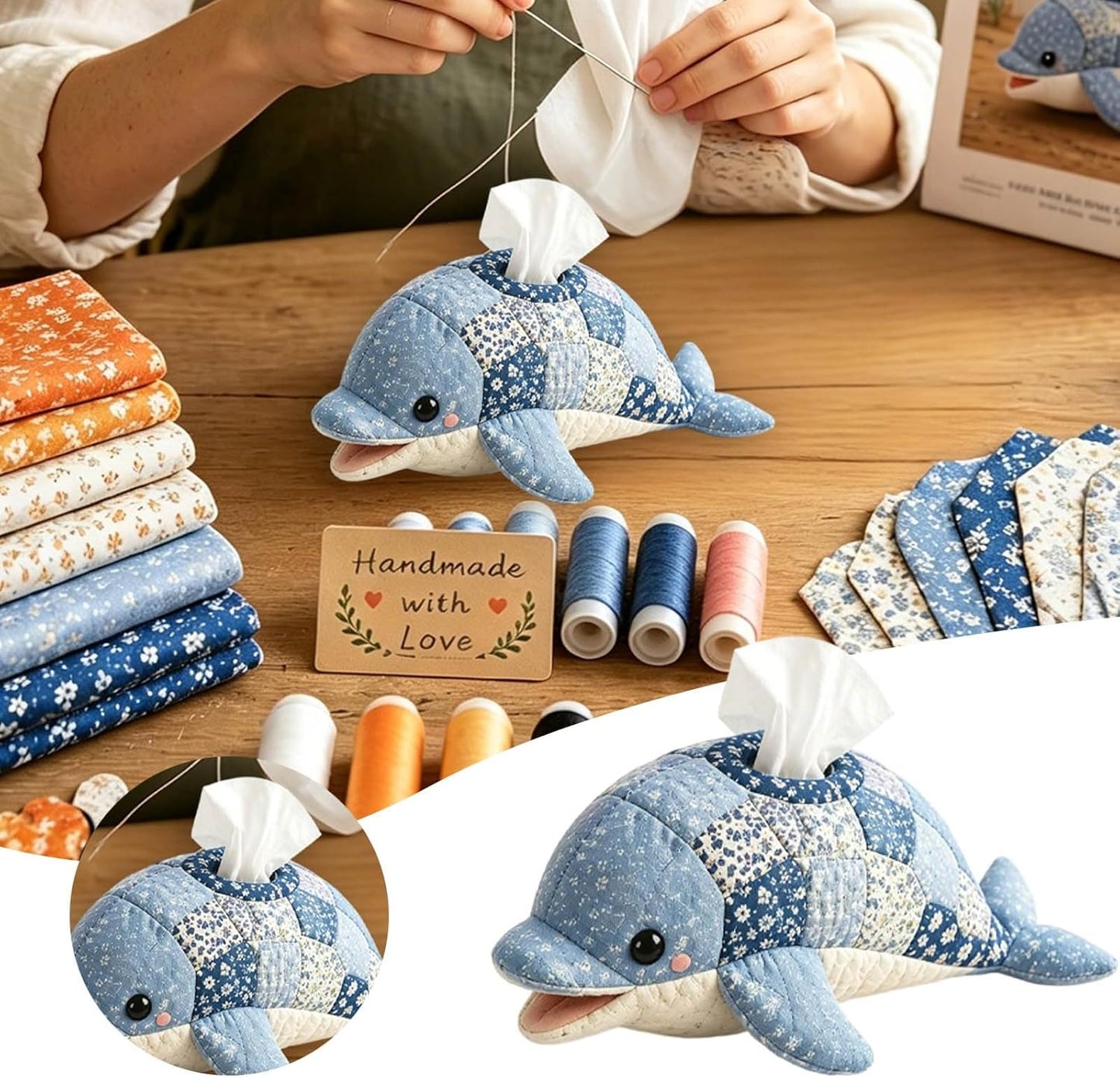 🧵 Quilted sea Animal Tissue Box DIY Kit💖