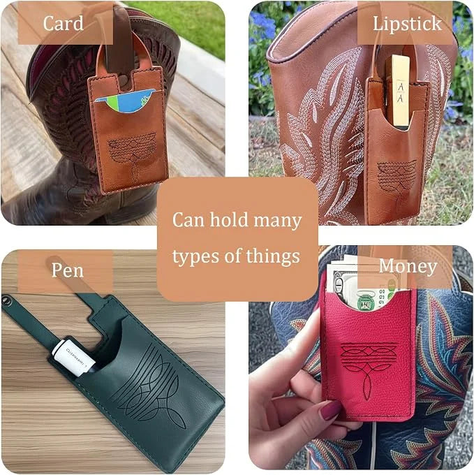 🎁2 Pcs Western Leather Boot Wallet Set With Snap Strap