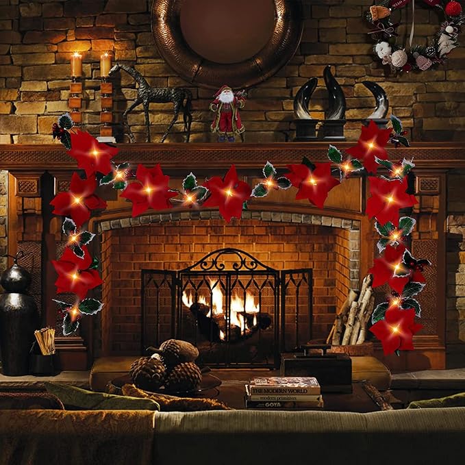 Christmas Poinsettia Garland with Light