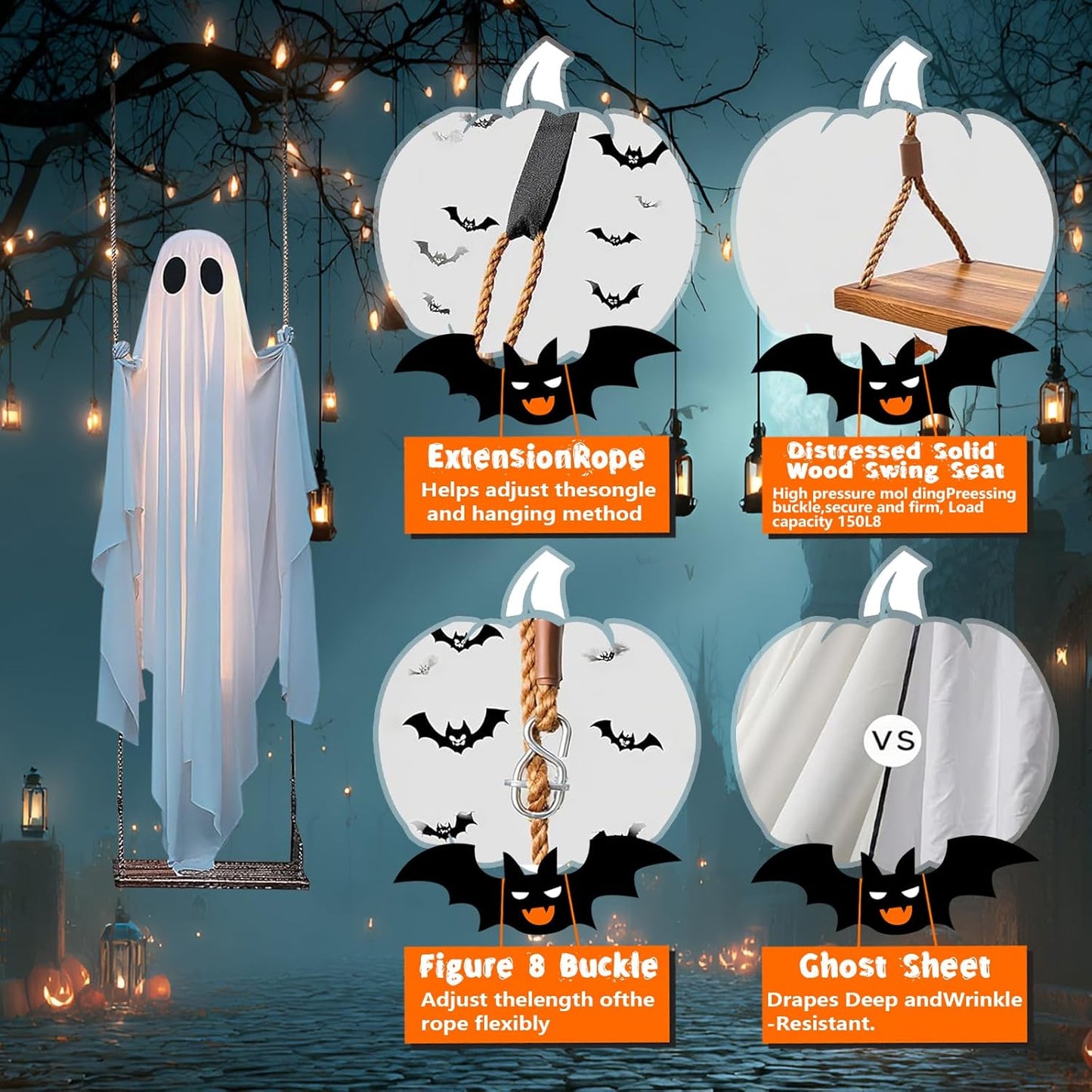 Giant Hanging Ghost Swing Decoration