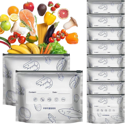 10 Bolsas de almacenamiento de alimentos reutilizables de papel de aluminio – Bolsas con cierre de cremallera verticales para mantener la frescura