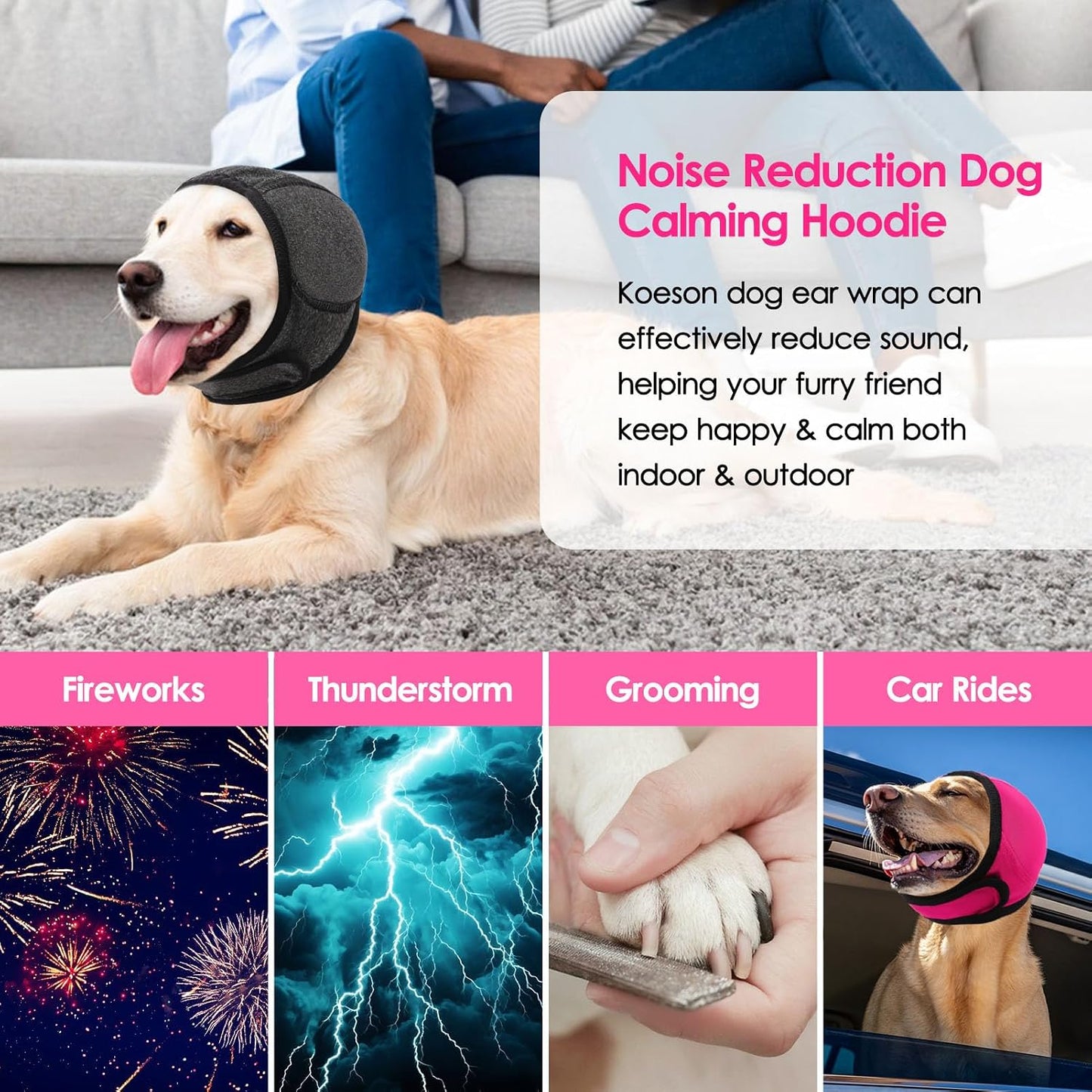Dog Calming Hoodie Ear Wraps-Waterproof Dogs Swim Cap