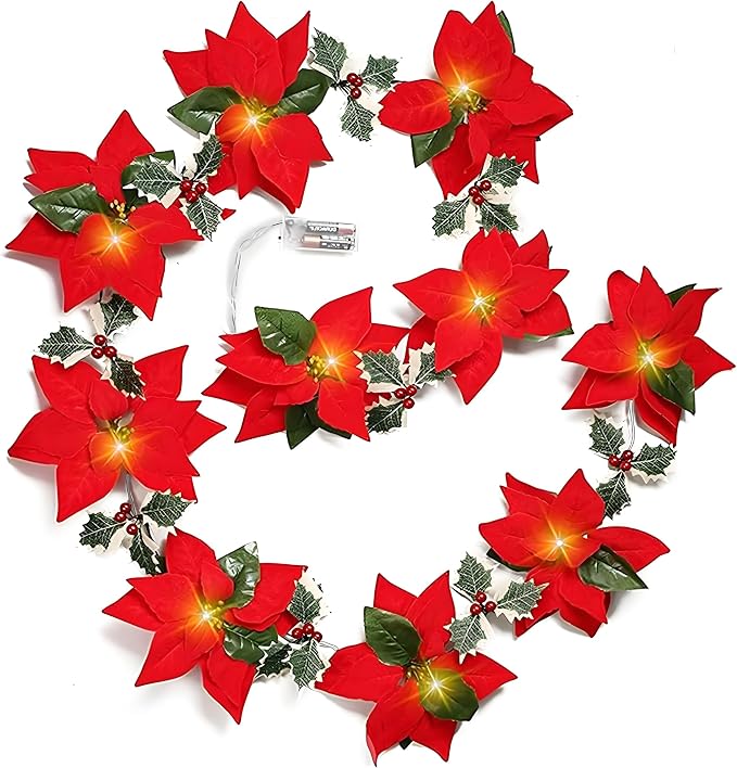Christmas Poinsettia Garland with Light