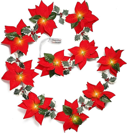 Christmas Poinsettia Garland with Light
