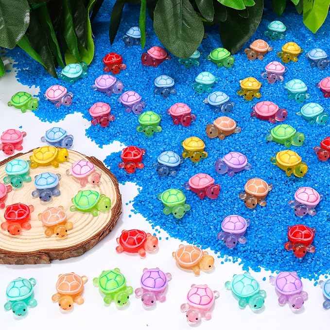 100 Pcs Mini Resin Turtles Glow in the Dark