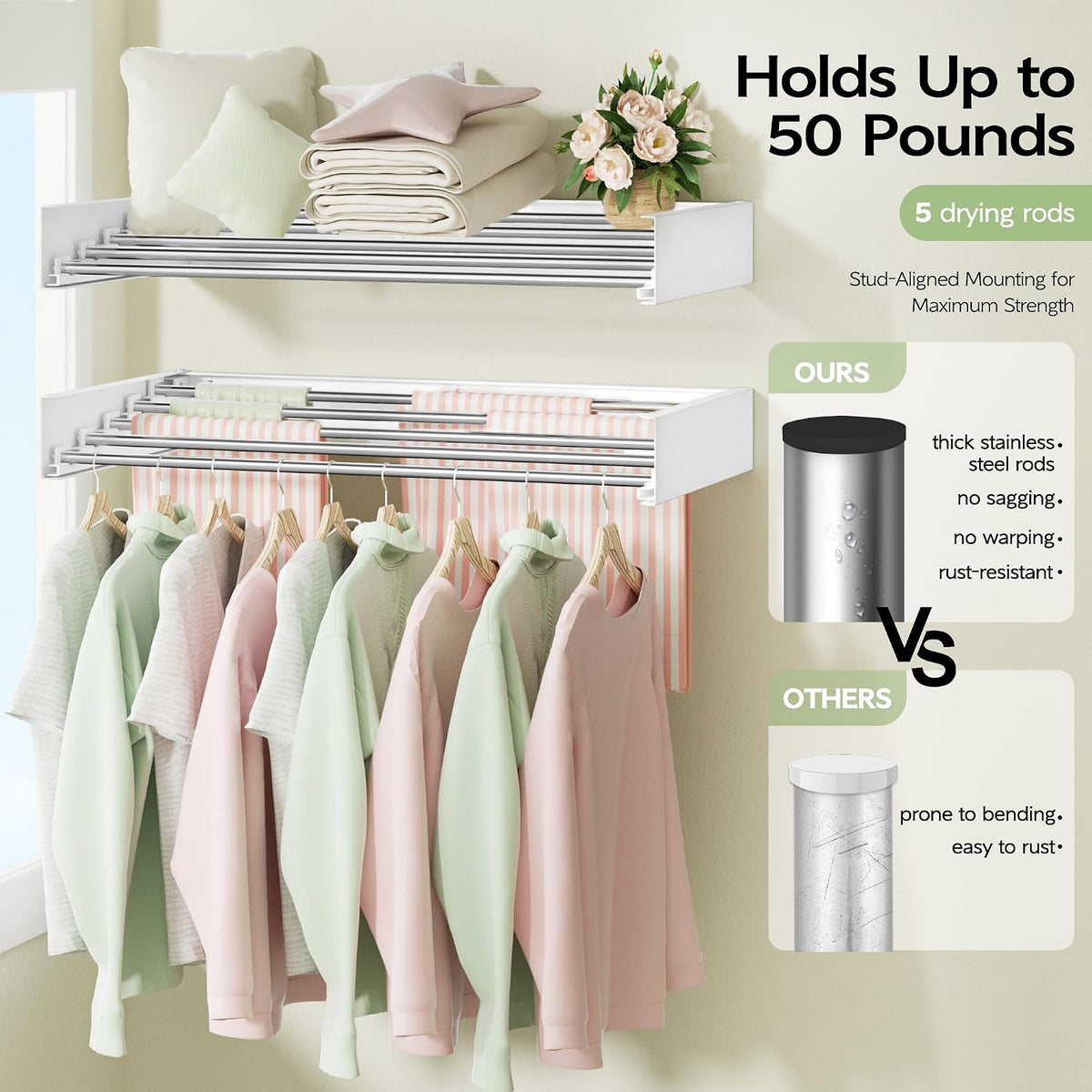 Foldable Wall-Mounted Clothes Drying Rack