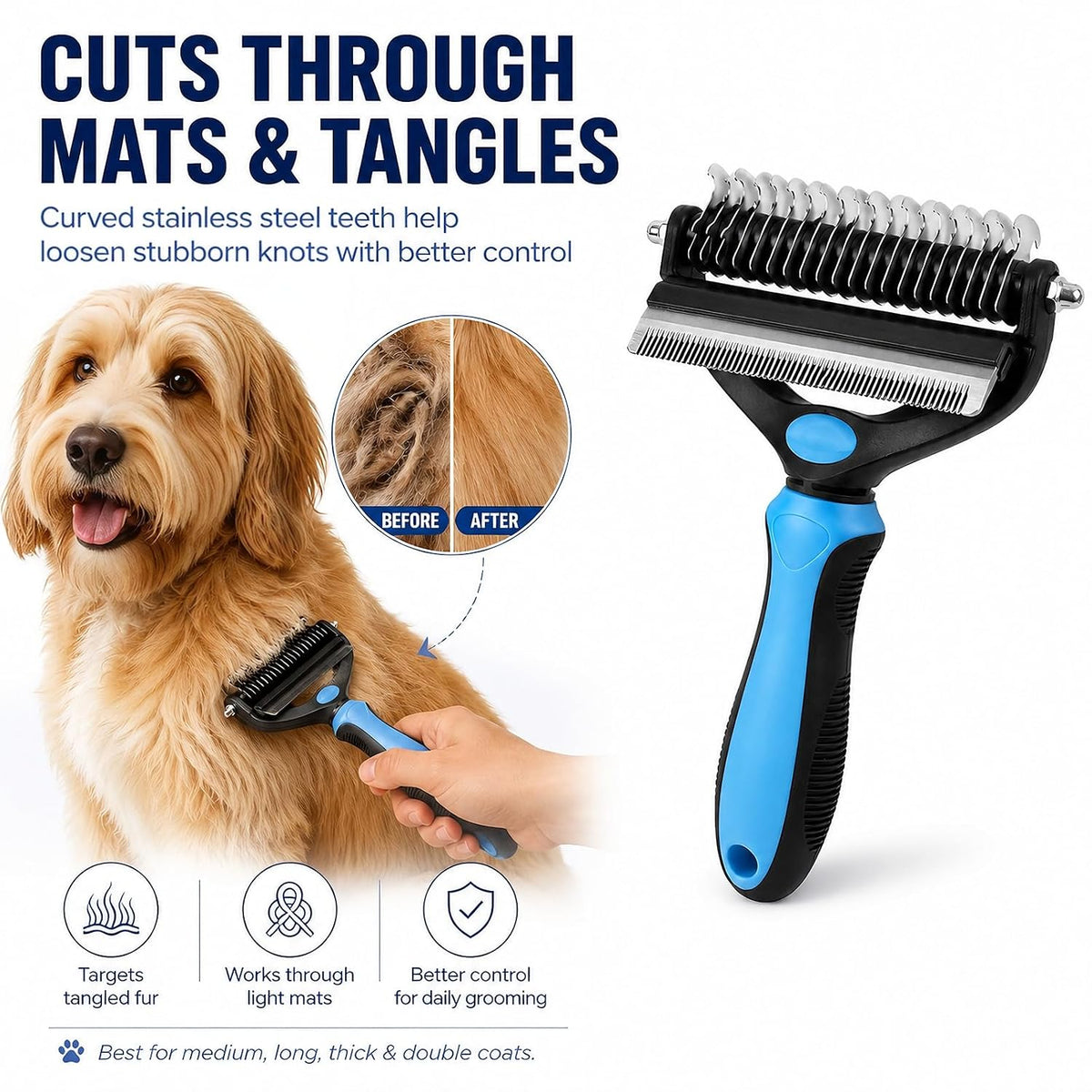 ❤️2-in-1 Undercoat Rake & Deshedding Brush for Dogs & Cats
