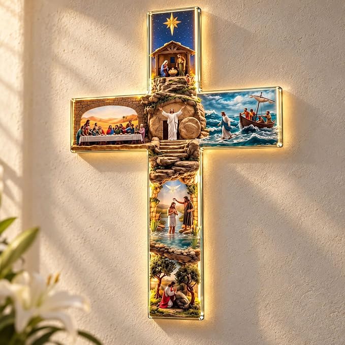 🎁Illuminated Biblical Story Cross With 6 Jesus Scenes