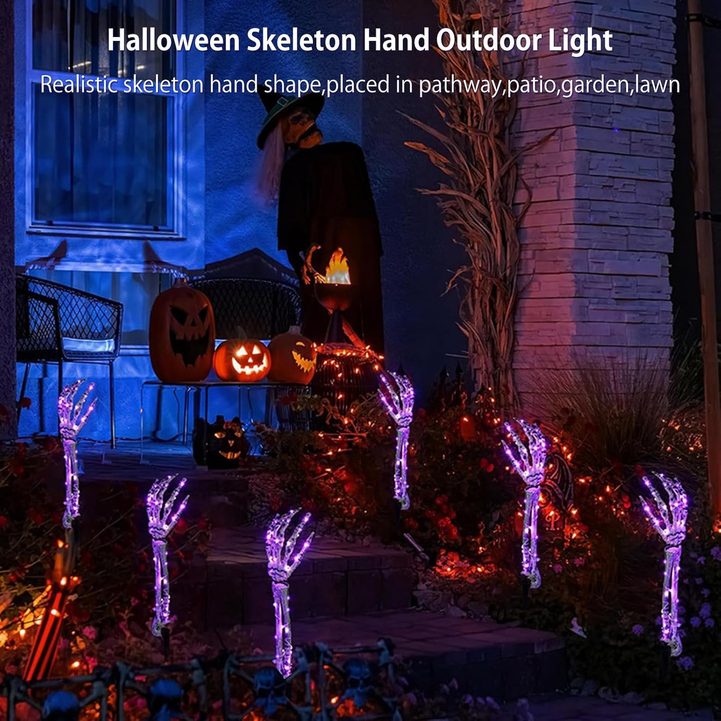 Halloween Skeleton Arm Stake Adjustable Skeleton Hand LED Light with 8 Lighting Modes (Red)