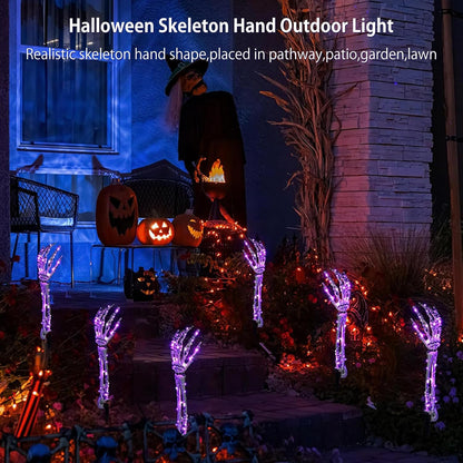 Halloween Skeleton Arm Stake Adjustable Skeleton Hand LED Light with 8 Lighting Modes (Red)