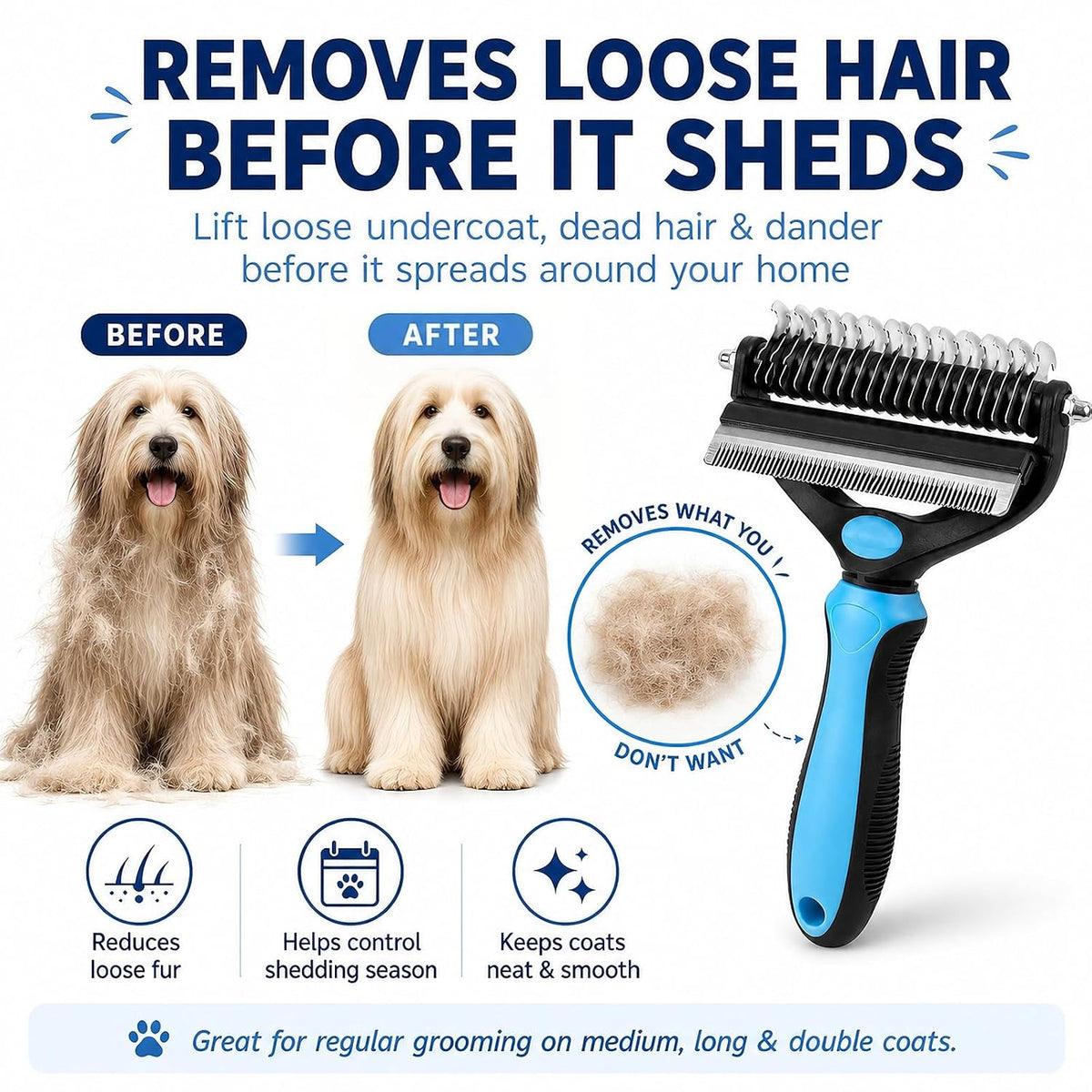 ❤️2-in-1 Undercoat Rake & Deshedding Brush for Dogs & Cats