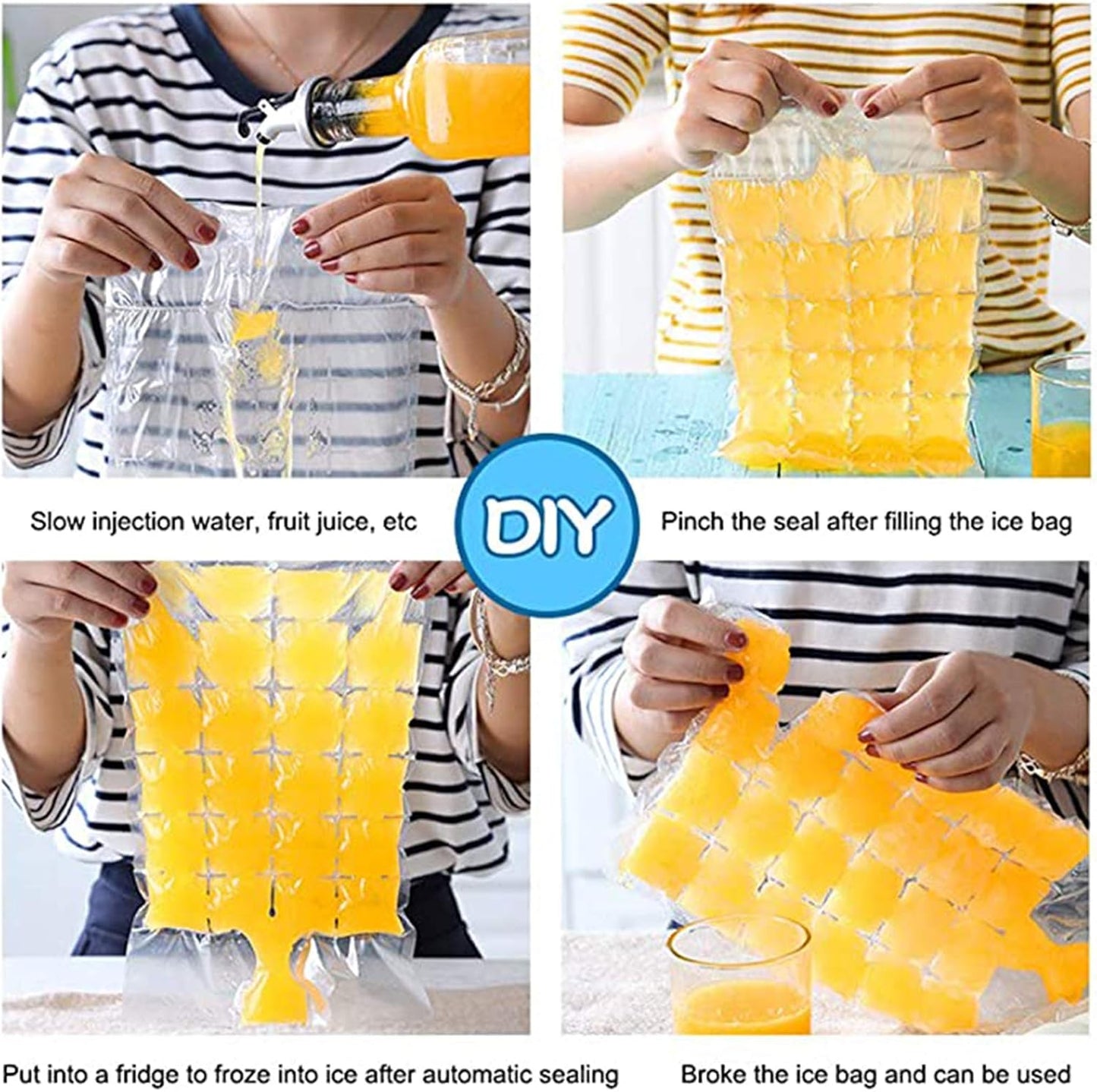 50 Counts Disposable Ice Maker Bags, Self-Sealing Freezer Trays with Funnel