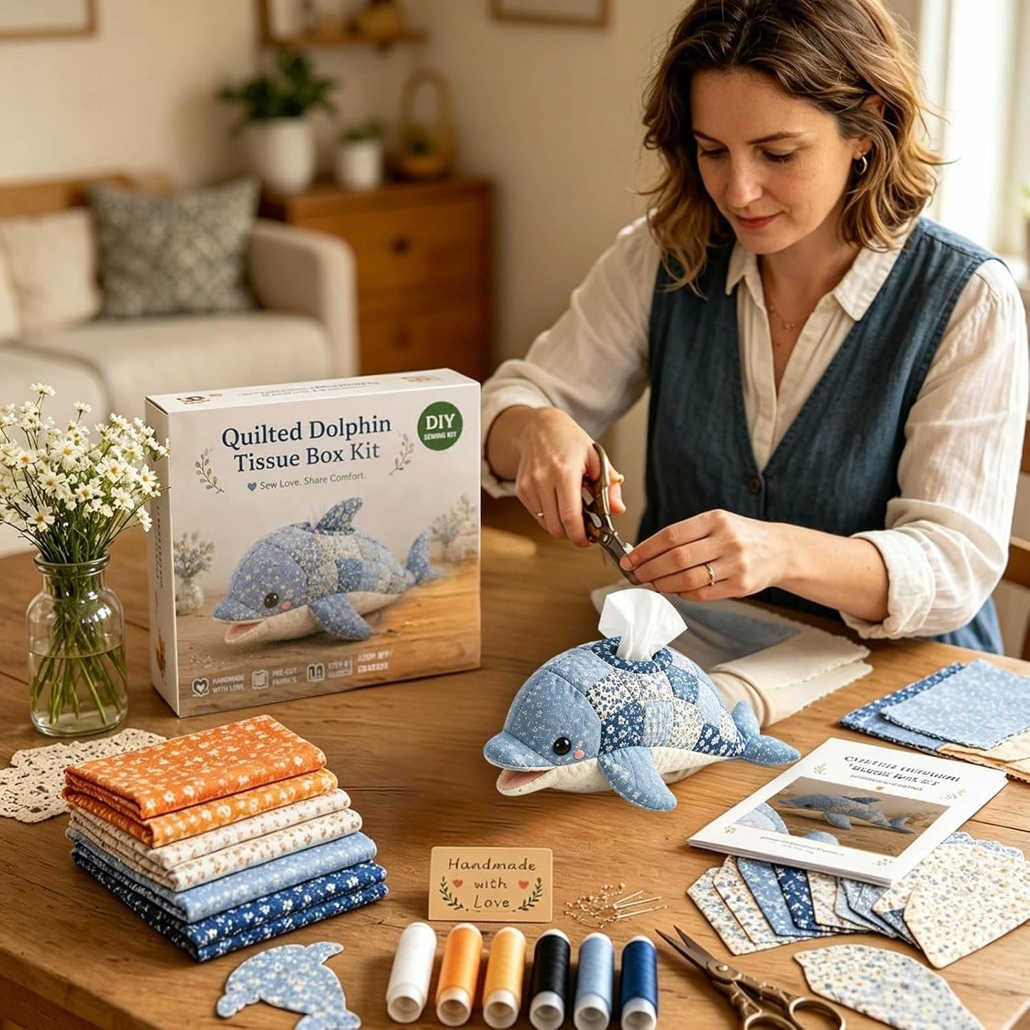 🧵 Quilted sea Animal Tissue Box DIY Kit💖