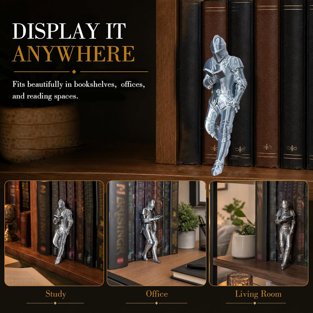Medieval Reading Knight Figurine – Fantasy Bookshelf Decor