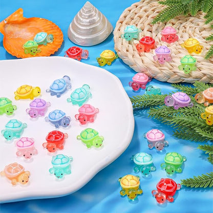 100 Pcs Mini Resin Turtles Glow in the Dark