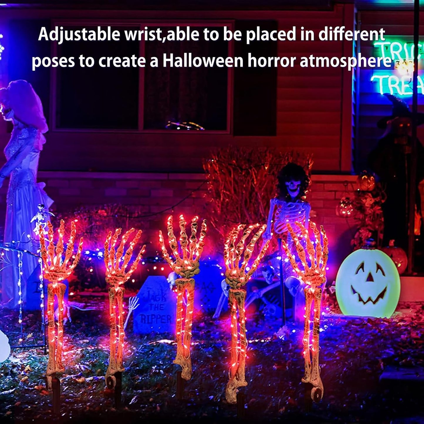 Halloween Skeleton Arm Stake Adjustable Skeleton Hand LED Light with 8 Lighting Modes (Red)