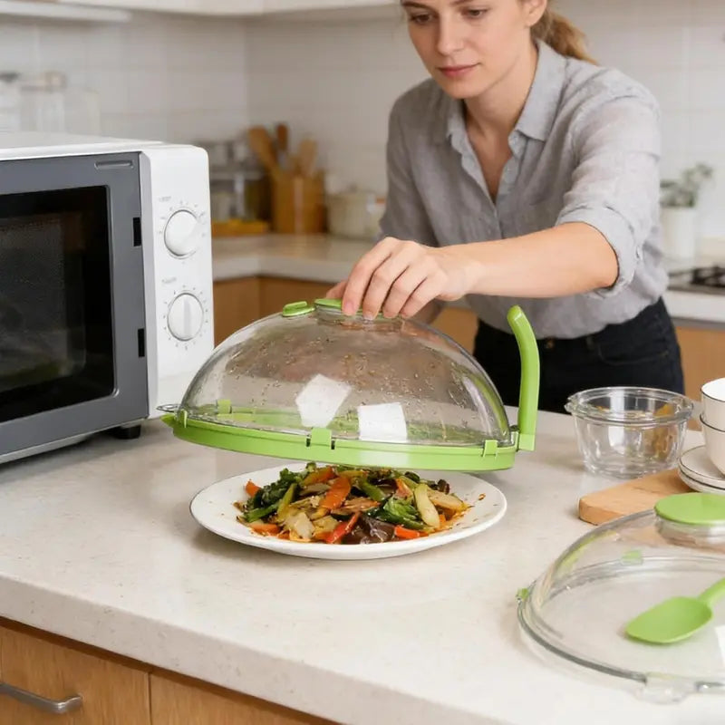 🎁2-in-1 Transparent Microwave Splatter Cover With Handle