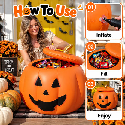 🎁Inflatable Halloween Pumpkin Bucket – Candy Holder & Party Decor