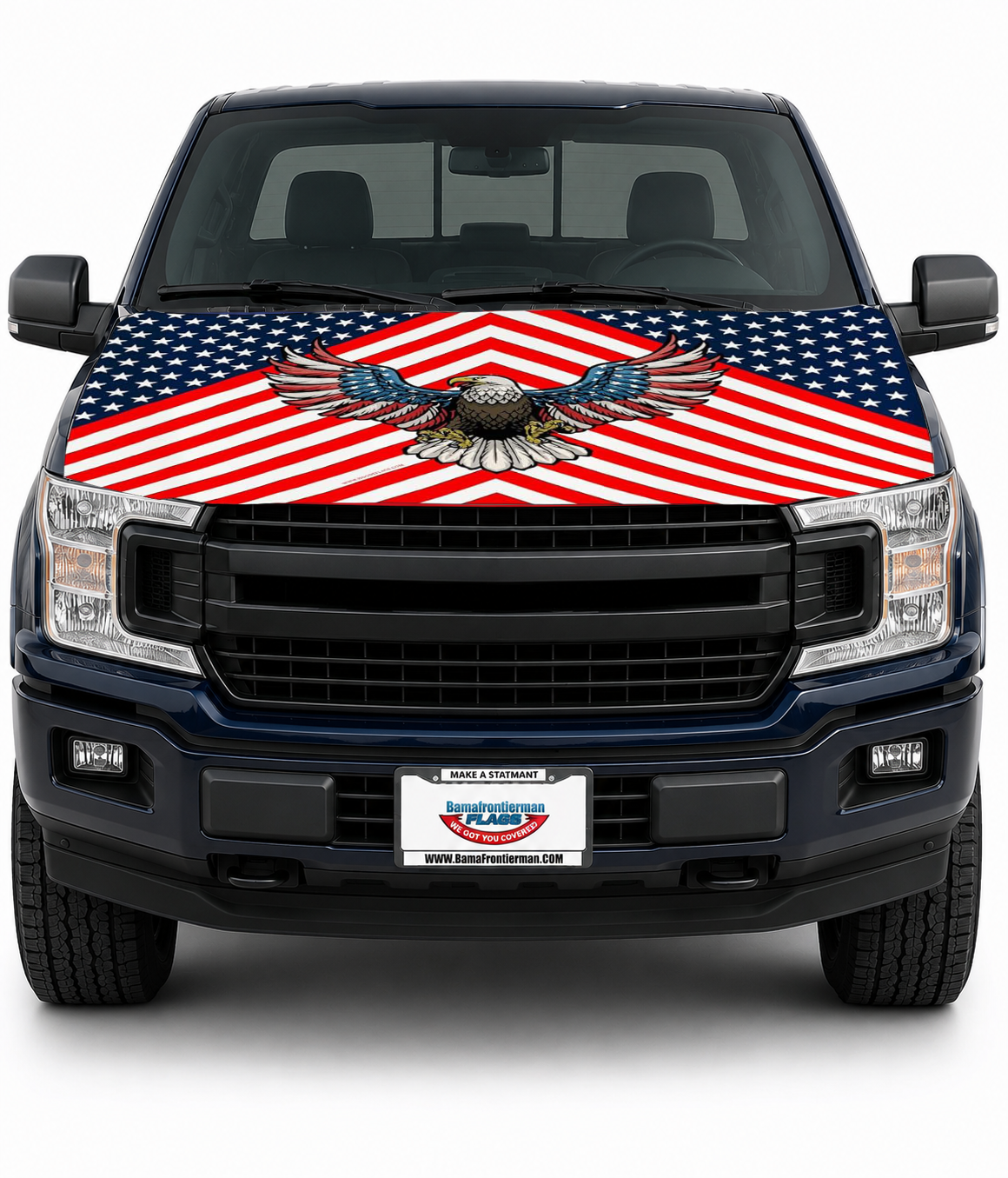 American Flag Car Hood Cover With Dual Triangle Clips Fits Trucks SUVs Sedans Jeep Commemorative Edition