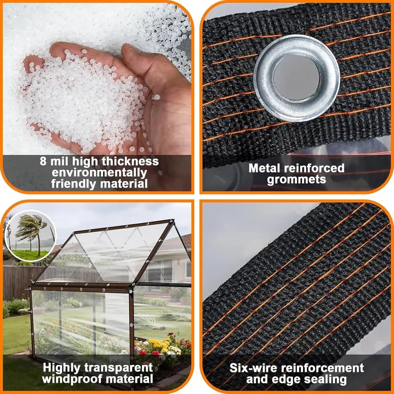 🎉Clear Waterproof PE Tarp – Transparent Outdoor Cover with Metal Grommets