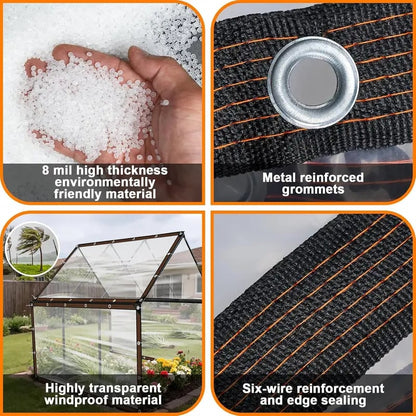 🎉Clear Waterproof PE Tarp – Transparent Outdoor Cover with Metal Grommets