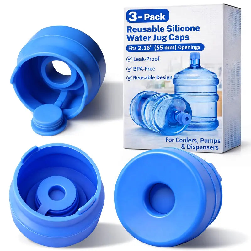 3 & 5 Gallon Water Jug Caps – Non-Spill Leak-Free Silicone Covers (Pack of 3)