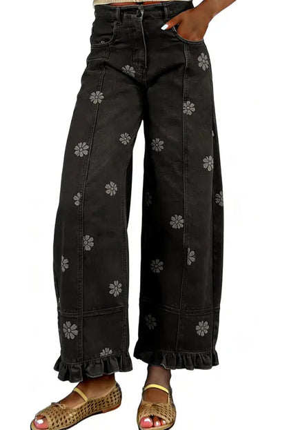 Women’s Printed Wide Leg Barrel Jeans With Y2K Style