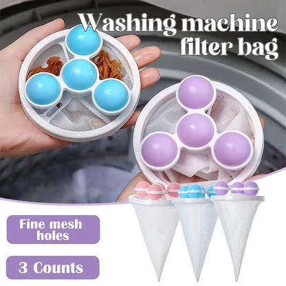 3 Counts Washing Machine Filter Bag | Reusable Floating Hair Catcher Mesh for Laundry Washer